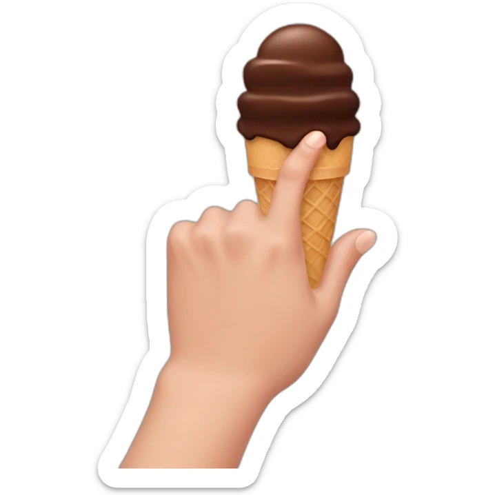 hand with finger lifted up and chocolate ice cream on the tip of the finger sticker