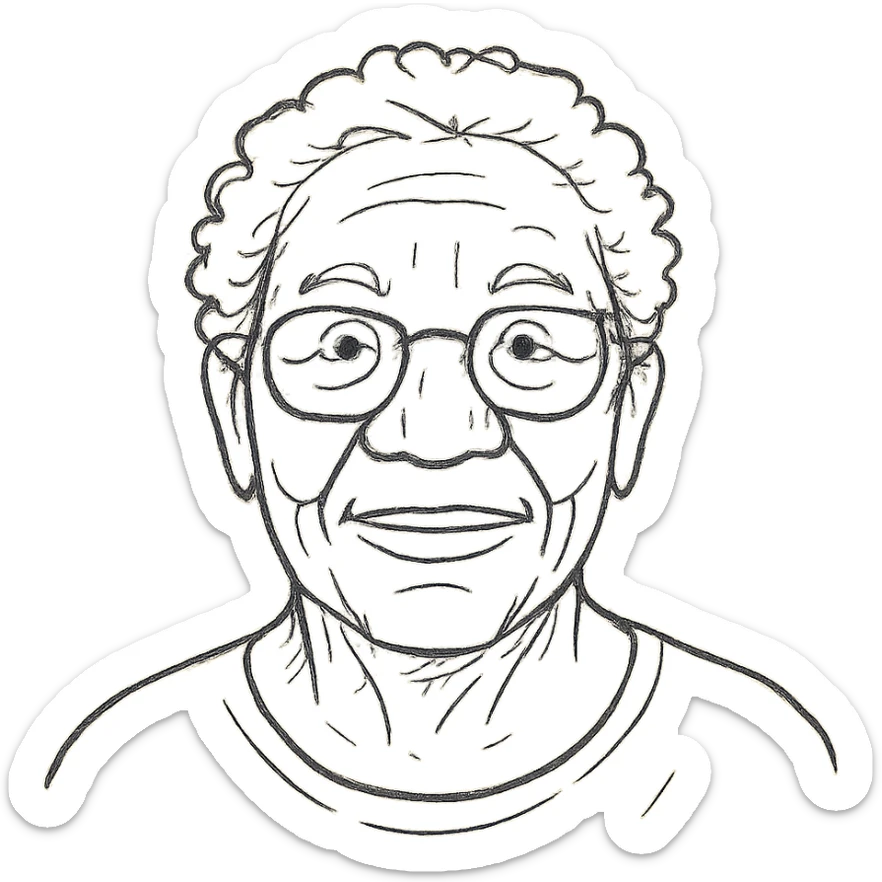 portrait of a Black elderly person, hand drawn outline style, no fill sticker