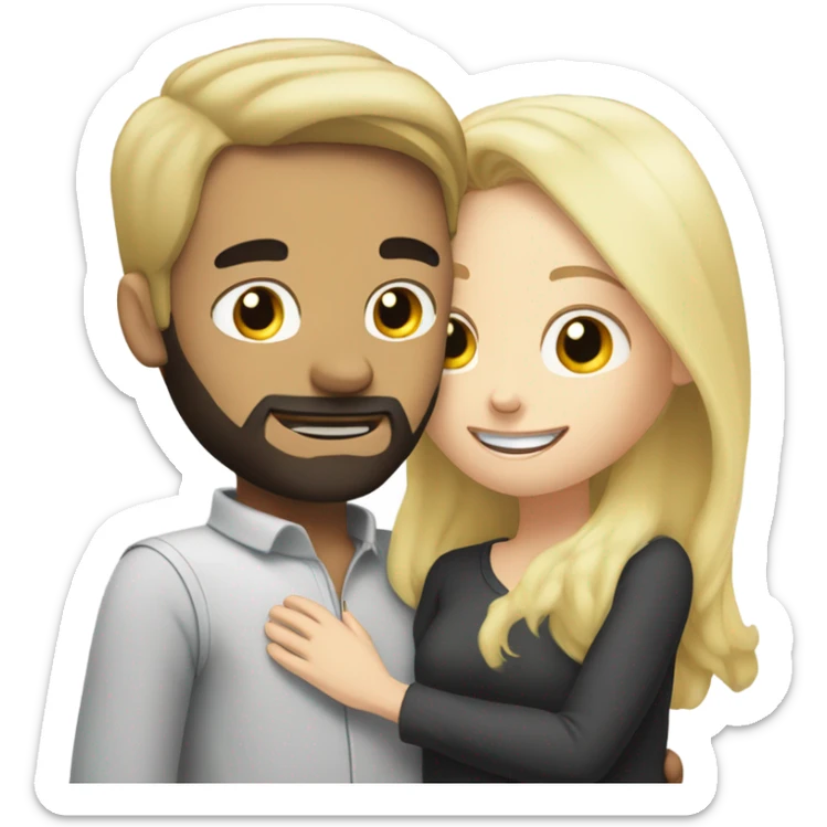 WHITE SKIN man BLACK beard and BLACK hair hugging white woman with long blonde hair sticker