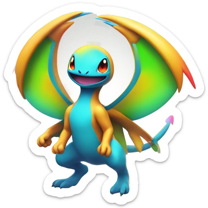 Colorful Neon Colors Vibrant Colors Flying Futuristic Fakémon-Pokémon-Creature Full Body sticker
