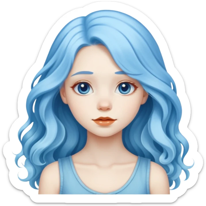 A beautiful albino girl with blue hair and white silky long wavy hair sticker