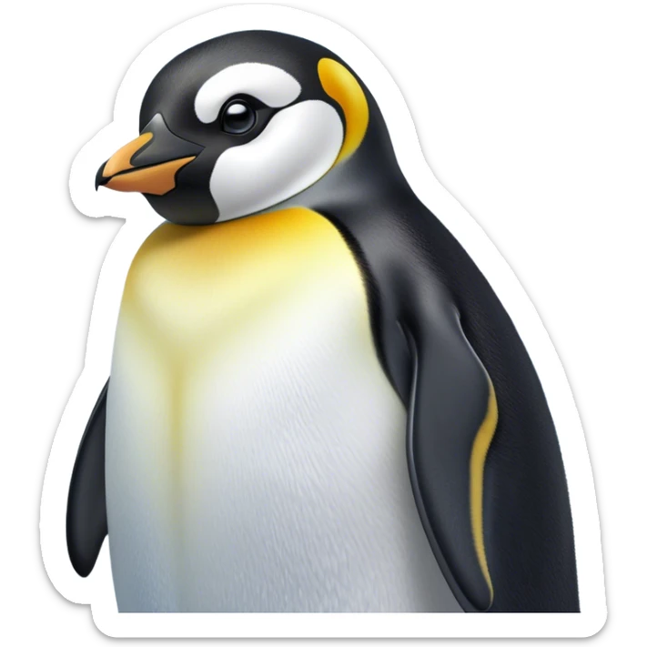 Cinematic Noble Emperor Penguin Portrait Emoji, Poised and regal, standing proudly on icy terrain with crisp black and white plumage and determined, deep-set eyes, Simplified yet sharp and sophisticated features, highly detailed, glowing with a soft, dignified polar glow, high shine, intelligent and stalwart, stylized with an air of imperial command, focused and resolute, soft glowing outline, capturing the essence of a watchful and confident arctic guardian that feels as though it could waddle out of the screen with effortless authority! sticker