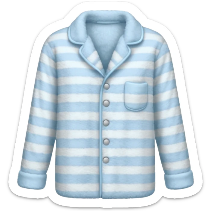 emoji of an isolated fluffy fleece pajama top with soft pastel vertical stripes, plush fuzzy texture, light grey and pastel blue tones, button-down long sleeves, neatly folded flat-lay, no person, no body, no mannequin, cozy warm winter mood, soft shading sticker