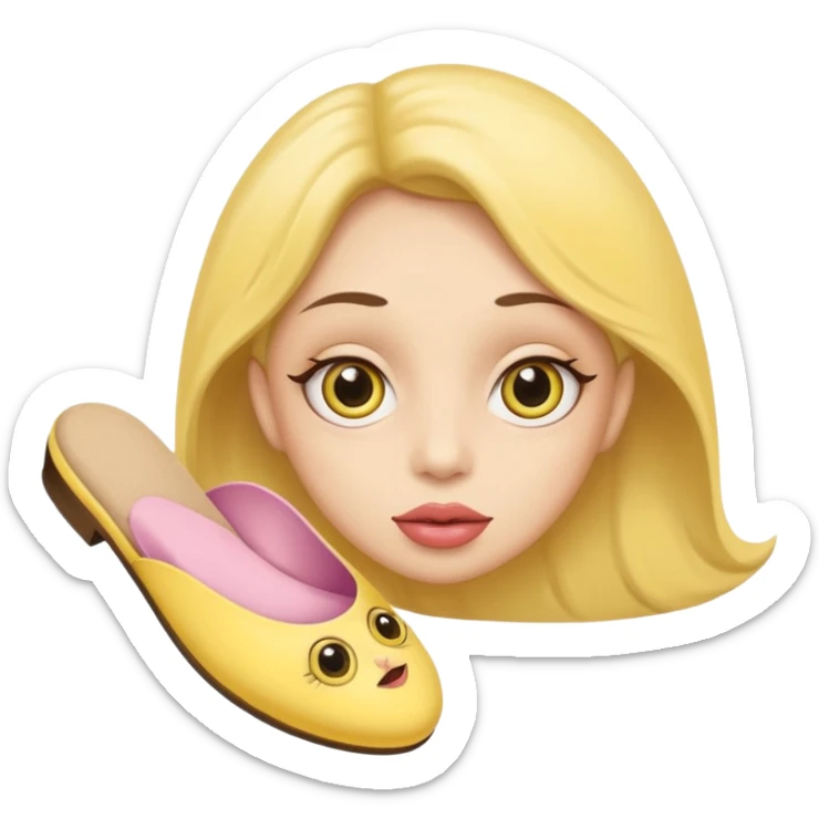 make an emoji that big lips 👄 and big eye leads big eyes 👀 and yellow circle face and a sleeper shoe in her hand sticker