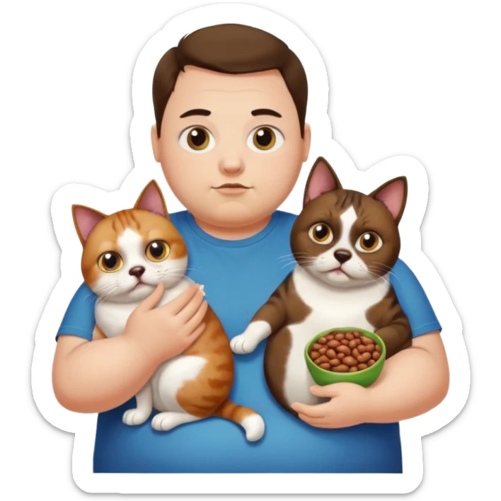Obese person eating beans and dogs with massive eyes and a pet on their shoulder sticker