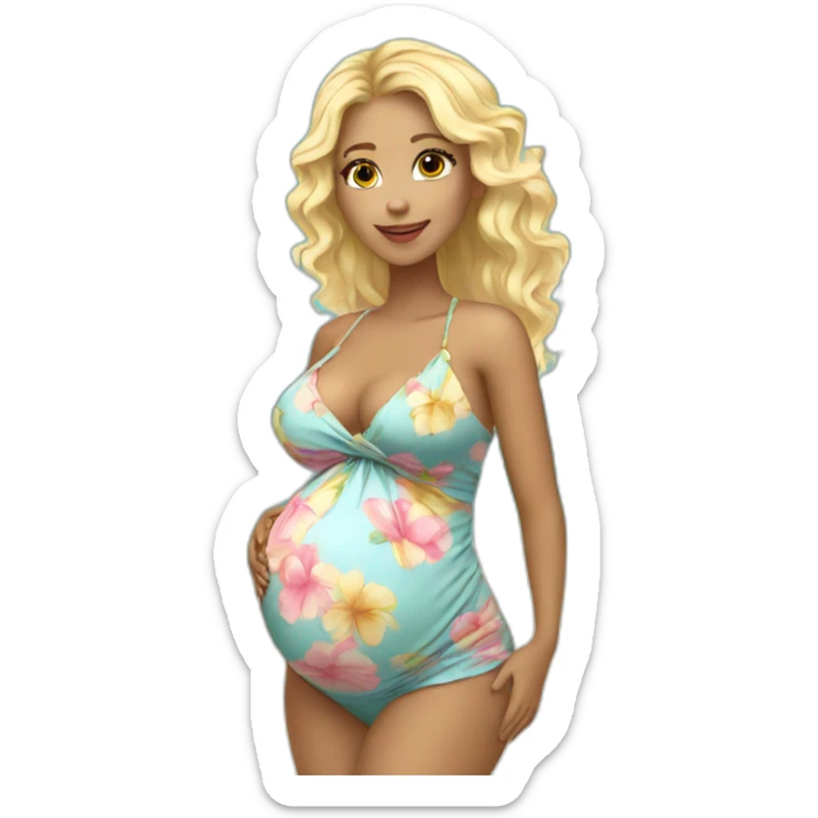 adorable pregnant blond full body women with beach-wave-hair sticker