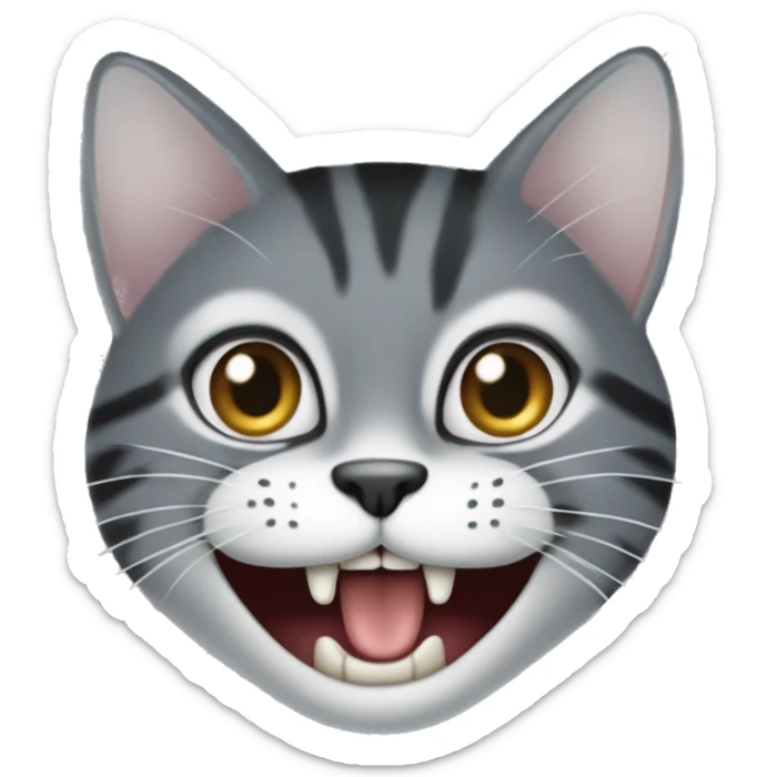 Le chat rigole, avec sourire de l’humain, avec les dents comme chez humain, ouvre sa bouche très fort  sticker