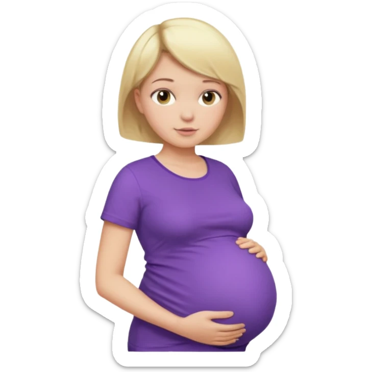 pregnant female with short hair, purple shirt, abdomen-head-neck, blond sticker