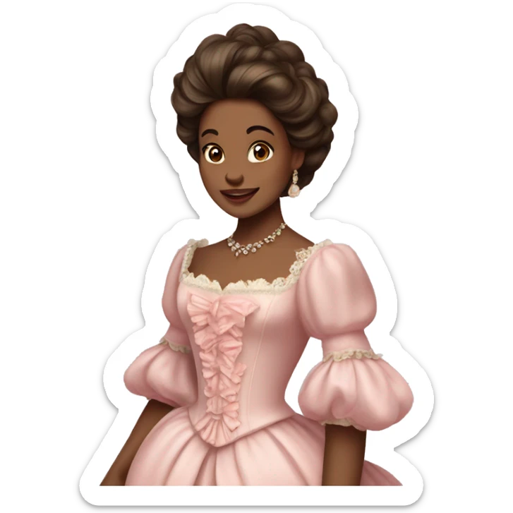 vintage rococo brown skin and brunette woman in a light pink gown  sticker