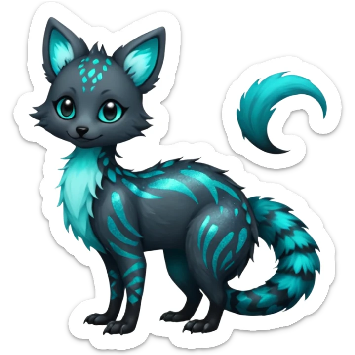 Feral Rare Fantasy Dark gothic spooky  sparkly shiny Vernid-Trico-species by LiLaiRa, random markings, tufted tail, tufted ears, full body sticker