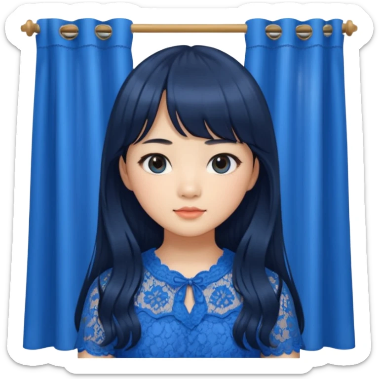 Long hair asian girl with curtain bangs with a blue lace top on  sticker