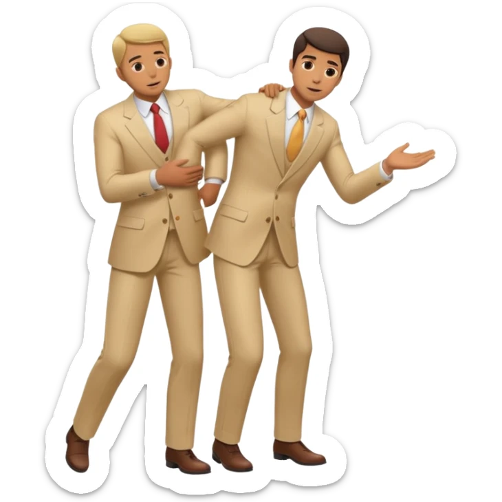 Full body shot of a man giving another man the Heimlich maneuver from behind, with both men wearing skin colored suits sticker