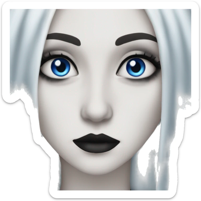 Pale white goth woman with blue eyes and long hair in trad goth makeup  sticker