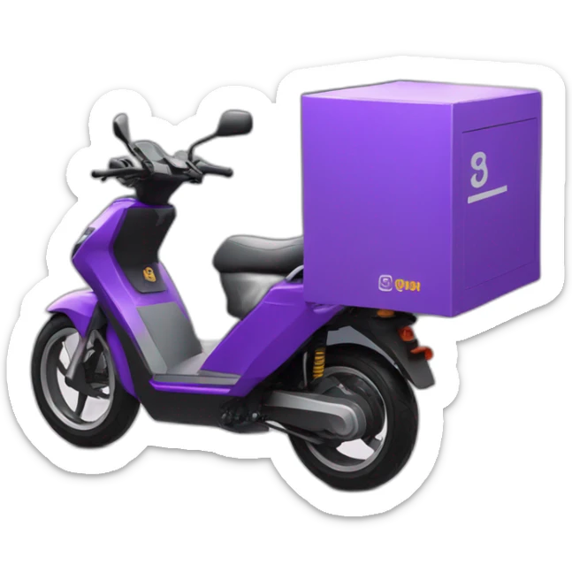 a purple delivery electric motorbike with delivery man and small b white logo sticker