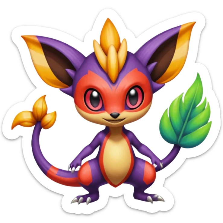 Colorful Exotic Meloetta-Sableye-Chimchar-Virizion-Venom-Stitch-Fakémon-creature-hybrid sticker