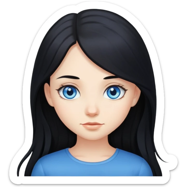 Girl with black long hair and blue eyes sticker