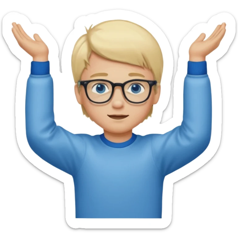 Wygeneruj mi emotke chłopaka o włosach blond z niebieskimi oczami w okularach w trakcie podciągania na drążku sticker