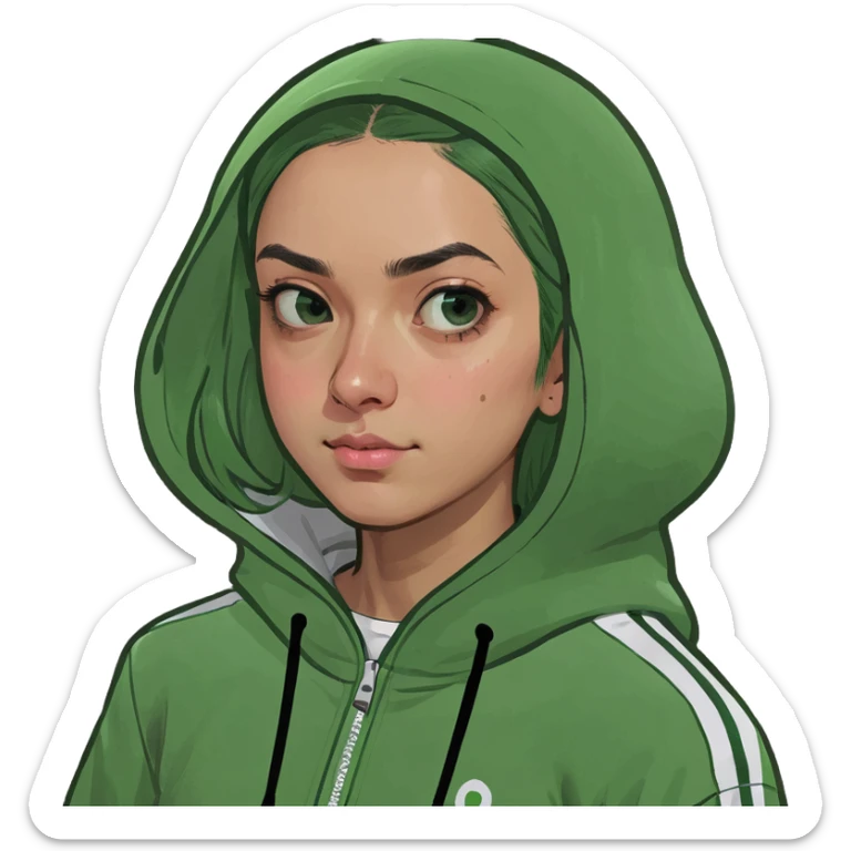 girl with light olive skin brown hair and brown eyes in squid game tracksuit  sticker