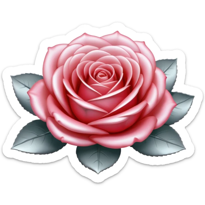 A rose emoji made of liquid silver metal, smooth metallic petals, reflective chrome surface, soft gradients, elegant shape, minimalistic iOS emoji style, centered, clean white background, realistic highlights, no text sticker