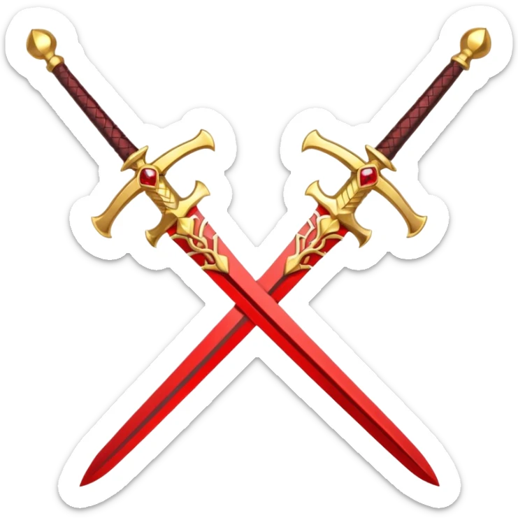 Golden fiery royal two crossed swrods with red gem and golden blade sticker