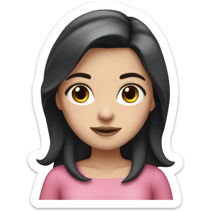 white girl with dark hair, dark eyes and pink dress sticker