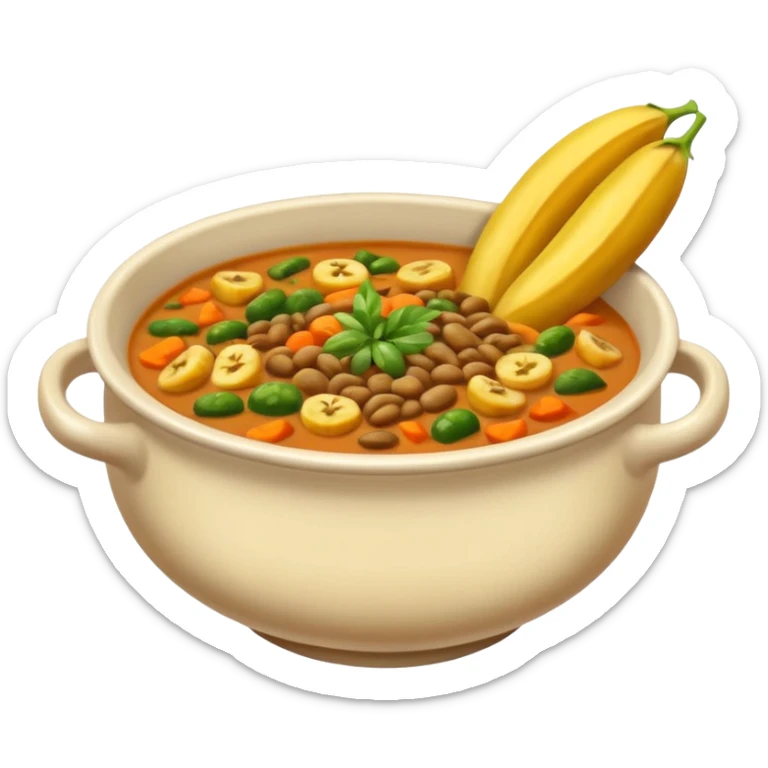 lentil soup with pieces of plantain and mixed vegetables in a warm bowl sticker