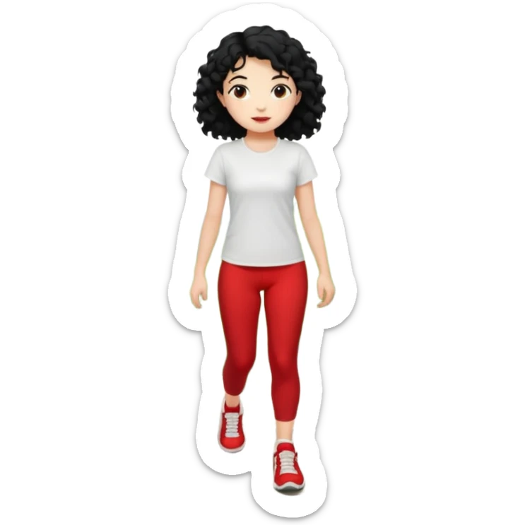 generate a pretty bratz fair skinned girl with curly black hair wearing a white tshirt trekking on a hill with red sneakers on and black leggings.  Put a hill behind her sticker