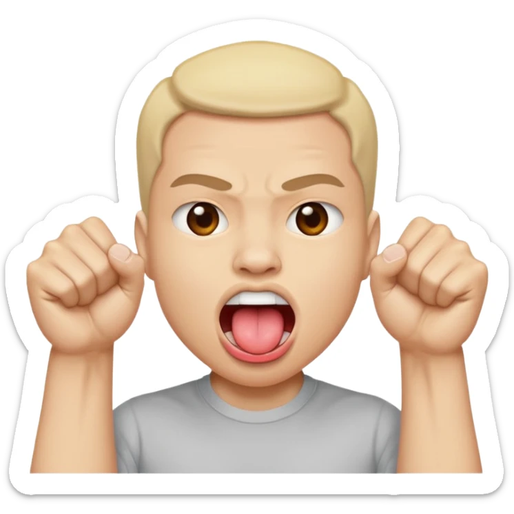 Tongue out face with two fists stacked on top of eachother below the face sticker