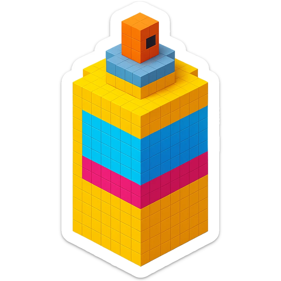 voxel style spray paint can, generic color, isometric view sticker