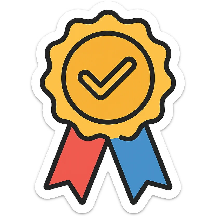 vector icon of a gold seal of trust badge with colorful elements, elegant and minimalist flat design, isolated on white background, award badge style, 2D flat vector, trending icon look, soft shadows, no text, perfect for commercial use sticker