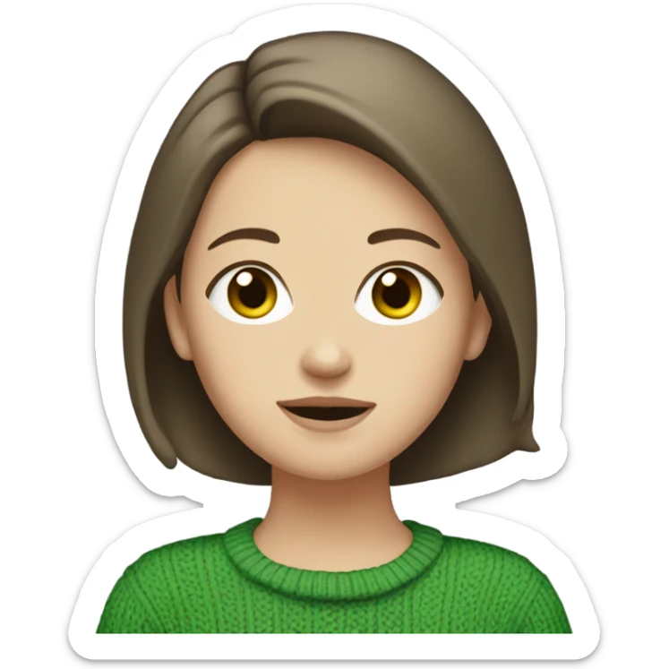 white girl with short brunette hair and a green sweater on sticker