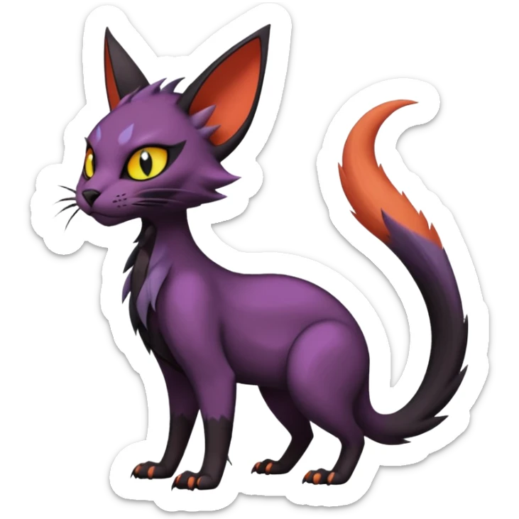 Black edgy Noivern-Noibat-Purloin-Torracat-Lykoi-Caracal-cat-Fakemon-fusion-hybrid-creature with scale markings sticker
