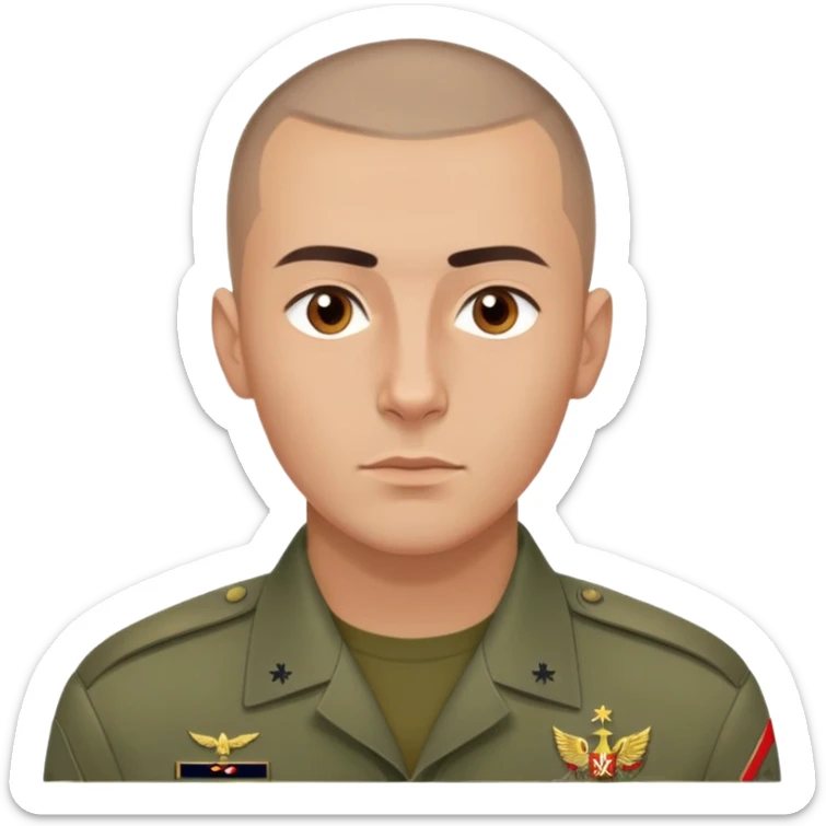 russian with buzzcut hair and military shirt with brown eyes and perfect jawline  sticker