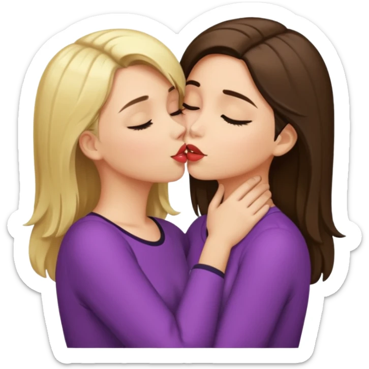 blond girl kissing brunette girls neck sticker