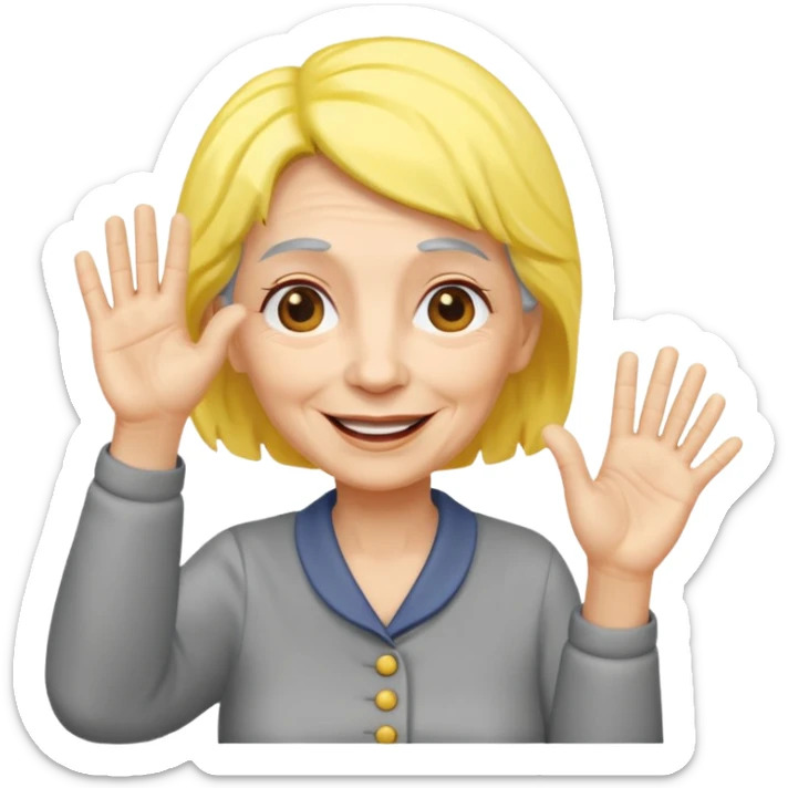 old woman with gray and yellow hair smiling and waving her hand  sticker