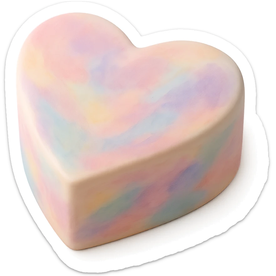 heart-shaped fondant cake with pastel watercolor sticker