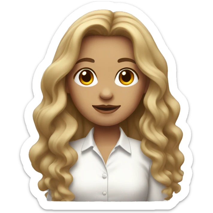 Girl with long dark blonde wavy hair and white shirt sticker