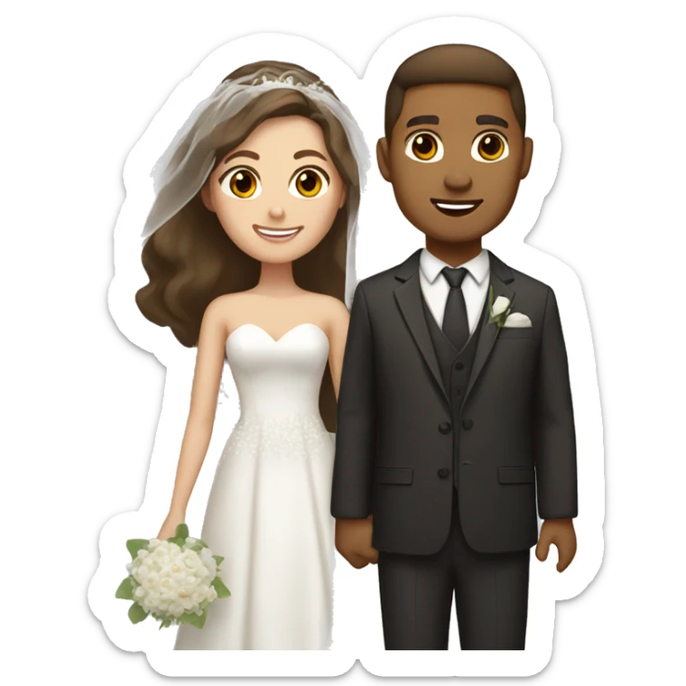 Bride and groom with brown hair, brown eyes, and light tan skin sticker