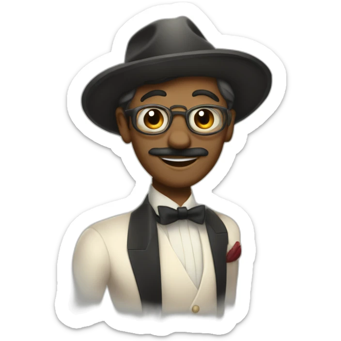 Imagina un personaje principal para una película animada musical ambientada en la década de 1920. Debe ser un bailarín de jazz carismático y lleno de energía sticker