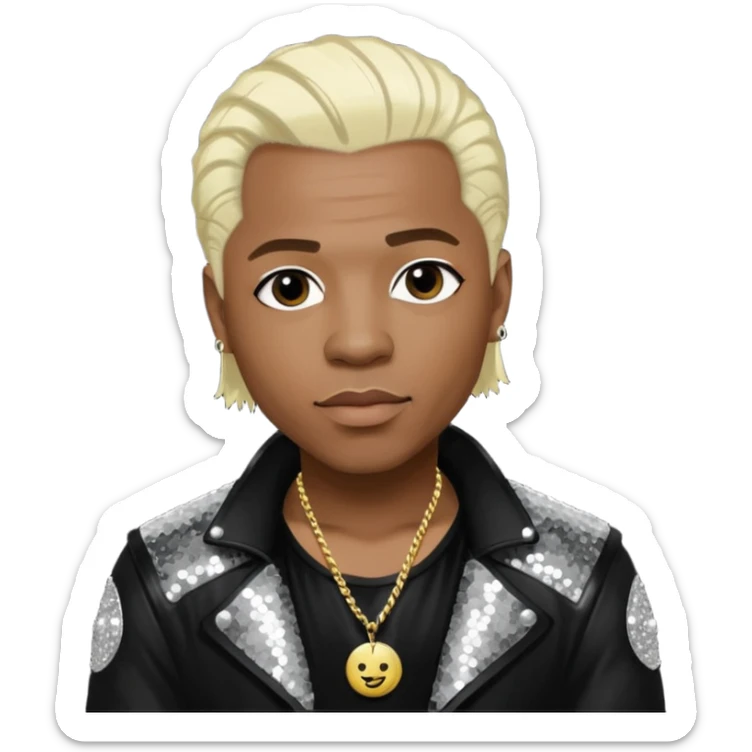  Sisqo from Dru Hill with platinum blonde hair, black sequin outfit, dark skin sticker