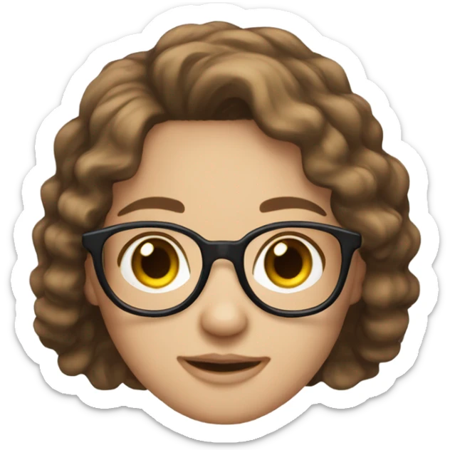 a girl brown hair brown eyes white skin wavy hair round glasses sticker