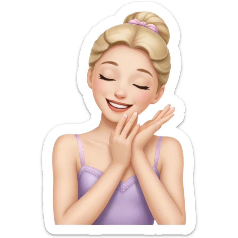 The ballerina laughs sweetly, covering her mouth with her hand and with her eyes closed sticker