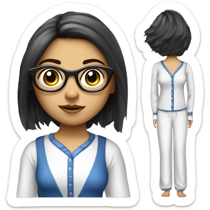 fille blanche châtain claire avec les cheveux lisse et en dessous des épaules, les yeux bleus des lunette noir carré en pyjama  sticker