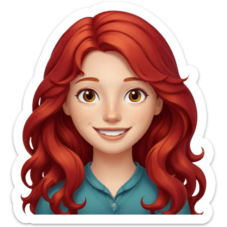 Girl with Red Hair – long wavy crimson hair, smiling face.









































 sticker