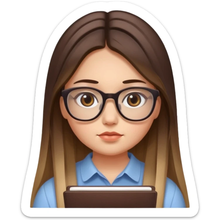 Chica de piel blanca con cabello liso largo con balayage, ojos cafe obcuro con lentes cuadrados, gordita, dando una terapia psicologica sticker