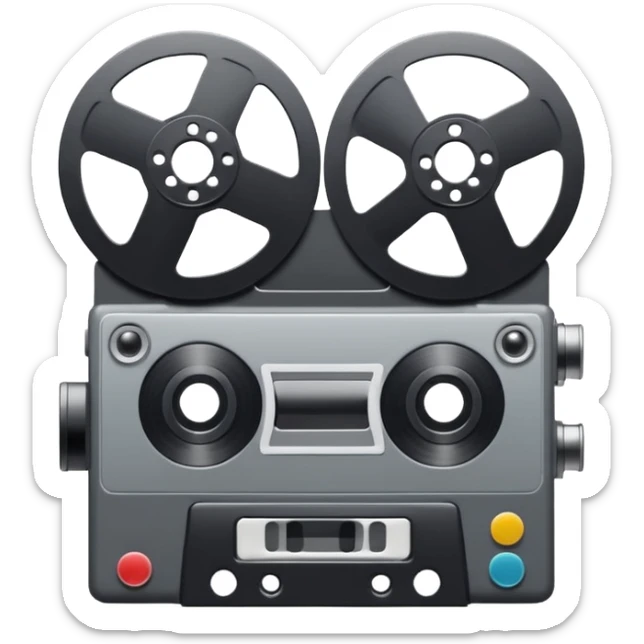 Minimalist emoji-style sticker of a VHS tape where the reels look like eyes, staring out. Black, white, and gray tones only.
 sticker
