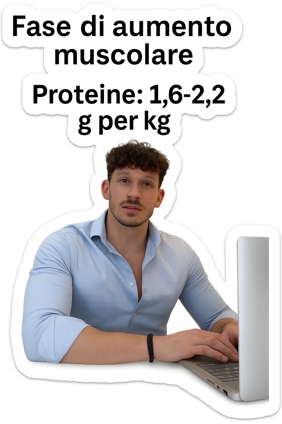 Uomo che imposta la sua fase di massa a proteine intorno 1.6 - 2.2g per kg in italiano sticker