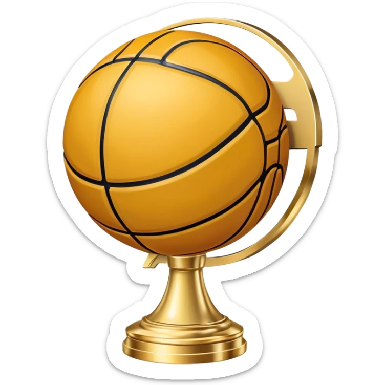 gleaming gold basketball trophy, polished gold basketball with classic seams sticker