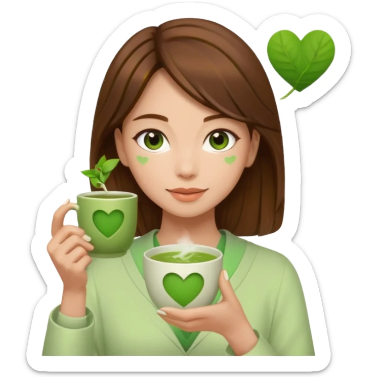 Brown hair Nurse with green heart surround her and she is grabbing a matcha sticker