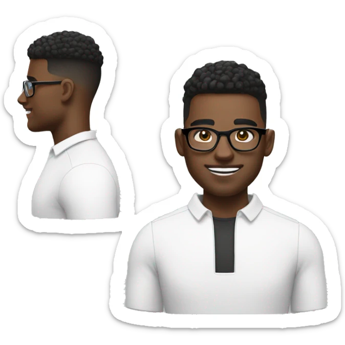 Black man with High top fade and bush eyebrows, white shirt and glasses with AirPods.  sticker